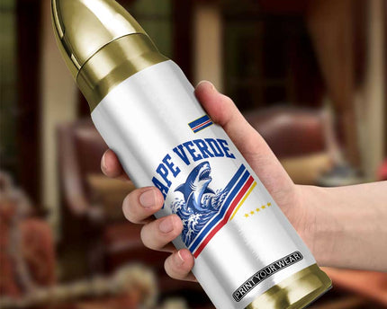 Cape Verde Blue Sharks Ocean Wave Graphic Bullet Tumbler Cabo Verde Pride Sports Fans