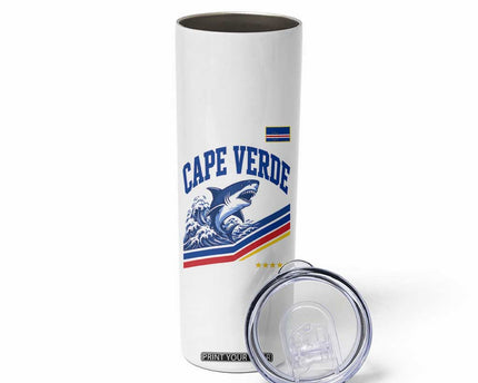 Cape Verde Blue Sharks Ocean Wave Graphic Skinny Tumbler Cabo Verde Pride Sports Fans