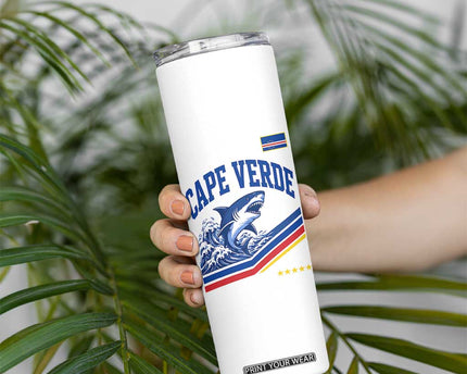 Cape Verde Blue Sharks Ocean Wave Graphic Skinny Tumbler Cabo Verde Pride Sports Fans