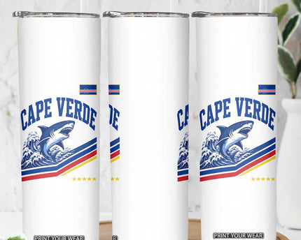 Cape Verde Blue Sharks Ocean Wave Graphic Skinny Tumbler Cabo Verde Pride Sports Fans