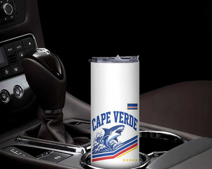 Cape Verde Blue Sharks Ocean Wave Graphic Skinny Tumbler Cabo Verde Pride Sports Fans