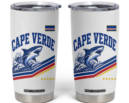 Cape Verde Blue Sharks Ocean Wave Graphic Tumbler Cup Cabo Verde Pride Sports Fans