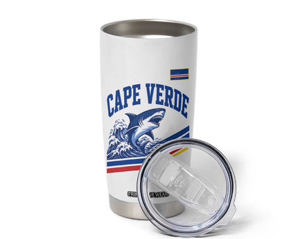 Cape Verde Blue Sharks Ocean Wave Graphic Tumbler Cup Cabo Verde Pride Sports Fans