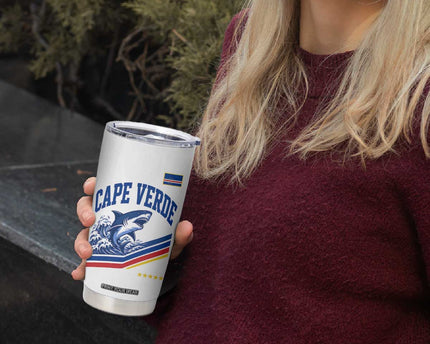 Cape Verde Blue Sharks Ocean Wave Graphic Tumbler Cup Cabo Verde Pride Sports Fans