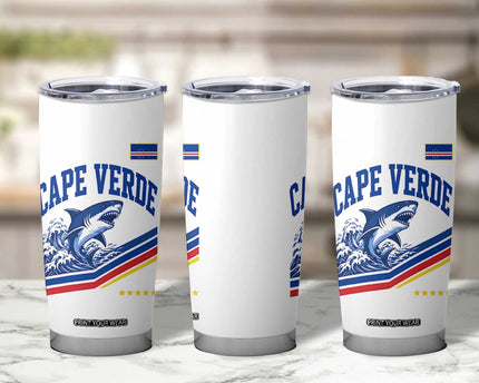 Cape Verde Blue Sharks Ocean Wave Graphic Tumbler Cup Cabo Verde Pride Sports Fans