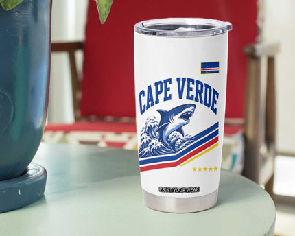 Cape Verde Blue Sharks Ocean Wave Graphic Tumbler Cup Cabo Verde Pride Sports Fans