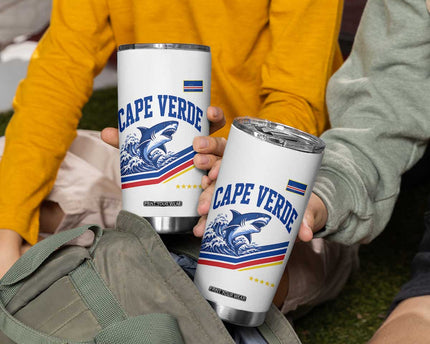 Cape Verde Blue Sharks Ocean Wave Graphic Tumbler Cup Cabo Verde Pride Sports Fans