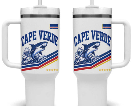 Cape Verde Blue Sharks Ocean Wave Graphic Tumbler With Handle Cabo Verde Pride Sports Fans