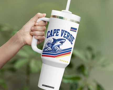 Cape Verde Blue Sharks Ocean Wave Graphic Tumbler With Handle Cabo Verde Pride Sports Fans