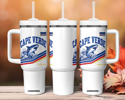 Cape Verde Blue Sharks Ocean Wave Graphic Tumbler With Handle Cabo Verde Pride Sports Fans