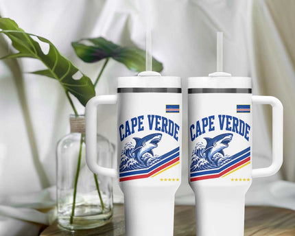 Cape Verde Blue Sharks Ocean Wave Graphic Tumbler With Handle Cabo Verde Pride Sports Fans