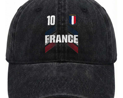 France Soccer Sports Graphic Number 10 Jersey Style Washed Cotton Baseball Cap