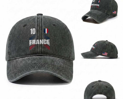 France Soccer Sports Graphic Number 10 Jersey Style Washed Cotton Baseball Cap