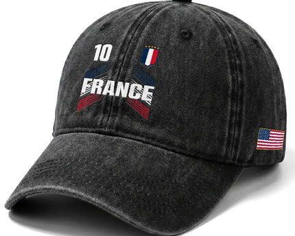 France Soccer Sports Graphic Number 10 Jersey Style Washed Cotton Baseball Cap