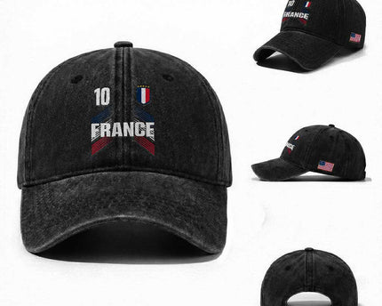 France Soccer Sports Graphic Number 10 Jersey Style Washed Cotton Baseball Cap