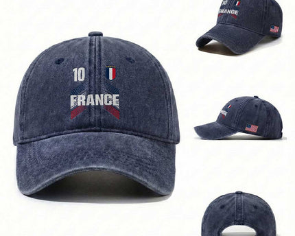 France Soccer Sports Graphic Number 10 Jersey Style Washed Cotton Baseball Cap