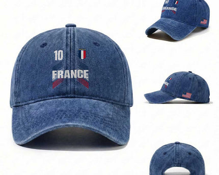 France Soccer Sports Graphic Number 10 Jersey Style Washed Cotton Baseball Cap