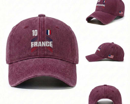France Soccer Sports Graphic Number 10 Jersey Style Washed Cotton Baseball Cap