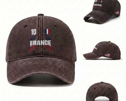 France Soccer Sports Graphic Number 10 Jersey Style Washed Cotton Baseball Cap