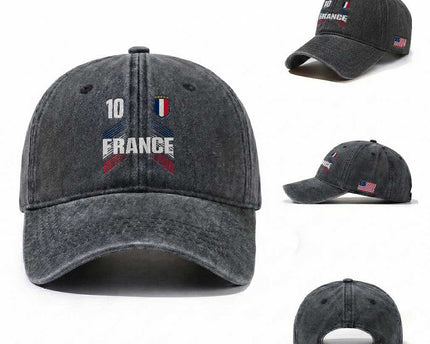 France Soccer Sports Graphic Number 10 Jersey Style Washed Cotton Baseball Cap