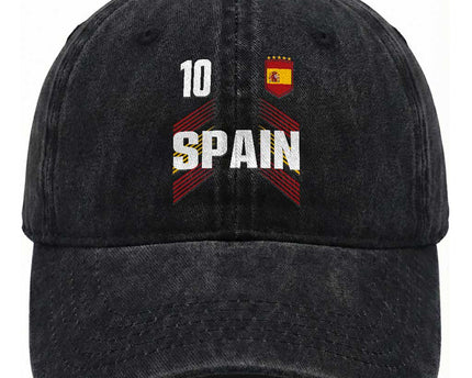 Spain Soccer Sports Graphic Number 10 Jersey Style Washed Cotton Baseball Cap