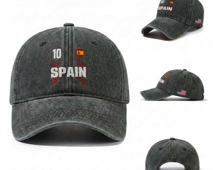Spain Soccer Sports Graphic Number 10 Jersey Style Washed Cotton Baseball Cap