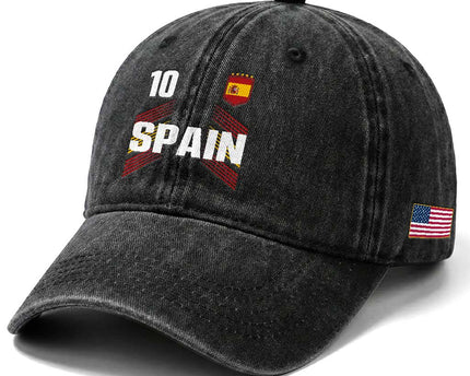Spain Soccer Sports Graphic Number 10 Jersey Style Washed Cotton Baseball Cap