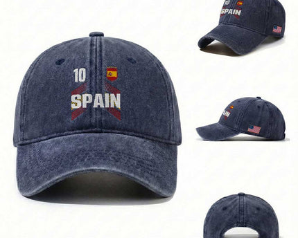 Spain Soccer Sports Graphic Number 10 Jersey Style Washed Cotton Baseball Cap