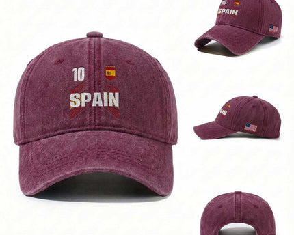 Spain Soccer Sports Graphic Number 10 Jersey Style Washed Cotton Baseball Cap