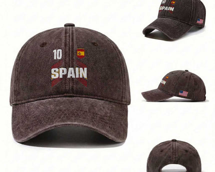 Spain Soccer Sports Graphic Number 10 Jersey Style Washed Cotton Baseball Cap