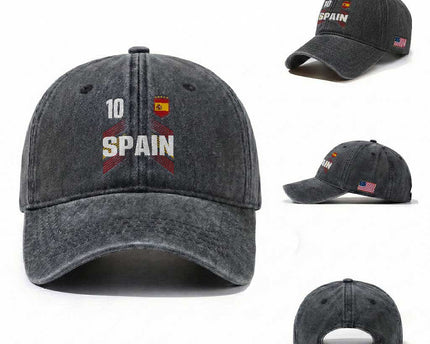 Spain Soccer Sports Graphic Number 10 Jersey Style Washed Cotton Baseball Cap