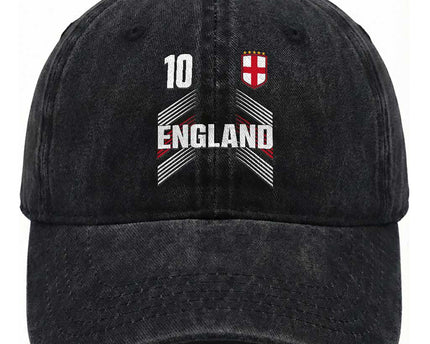 England Soccer Sports Graphic Number 10 Jersey Style Washed Cotton Baseball Cap