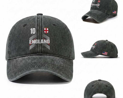 England Soccer Sports Graphic Number 10 Jersey Style Washed Cotton Baseball Cap
