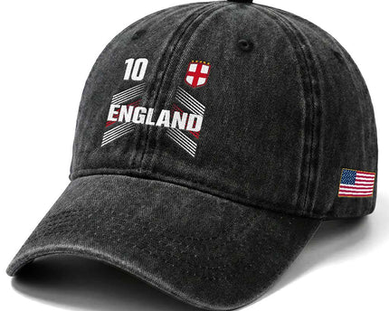 England Soccer Sports Graphic Number 10 Jersey Style Washed Cotton Baseball Cap