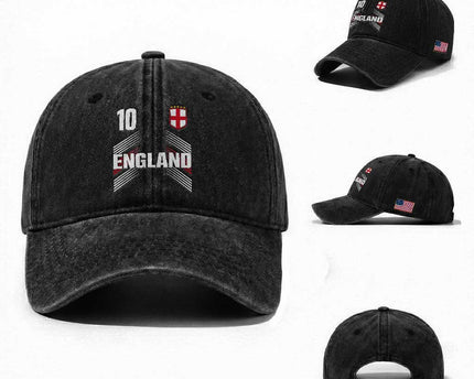 England Soccer Sports Graphic Number 10 Jersey Style Washed Cotton Baseball Cap