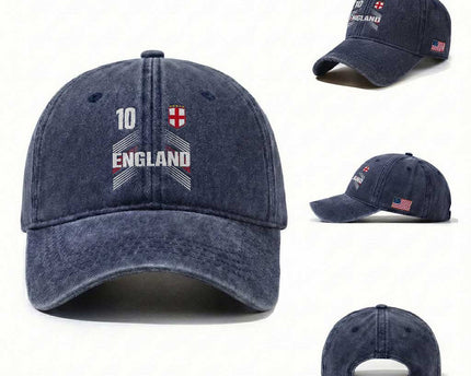 England Soccer Sports Graphic Number 10 Jersey Style Washed Cotton Baseball Cap