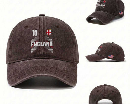 England Soccer Sports Graphic Number 10 Jersey Style Washed Cotton Baseball Cap