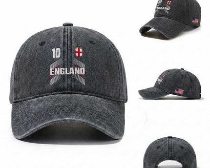 England Soccer Sports Graphic Number 10 Jersey Style Washed Cotton Baseball Cap