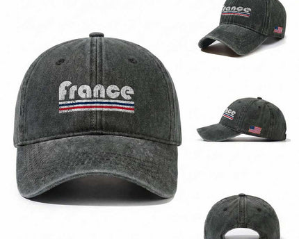Vintage France Flag Distressed Retro Graphic Washed Cotton Baseball Cap