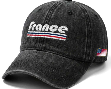 Vintage France Flag Distressed Retro Graphic Washed Cotton Baseball Cap