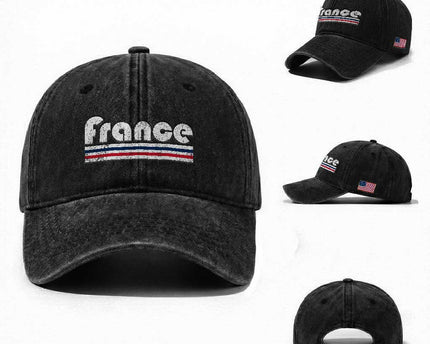 Vintage France Flag Distressed Retro Graphic Washed Cotton Baseball Cap