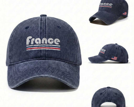 Vintage France Flag Distressed Retro Graphic Washed Cotton Baseball Cap