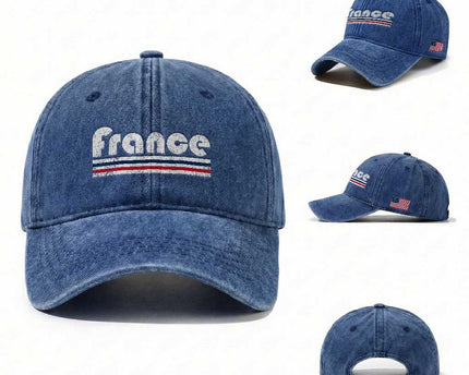 Vintage France Flag Distressed Retro Graphic Washed Cotton Baseball Cap
