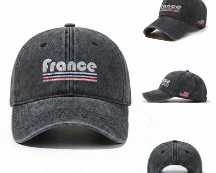 Vintage France Flag Distressed Retro Graphic Washed Cotton Baseball Cap