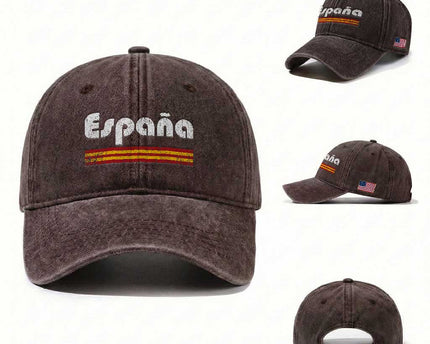 Vintage Espana Espanol Retro Distressed Graphic Washed Cotton Baseball Cap Patriotic Spanish