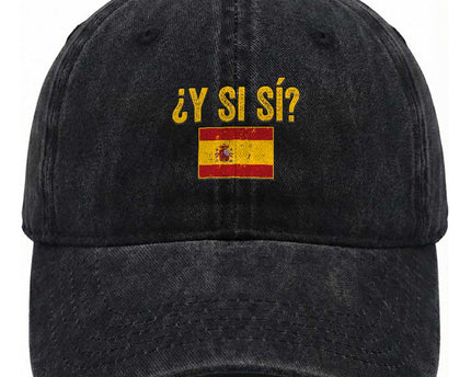 Funny Y Si Si Spain Flag Distressed Retro Graphic Washed Cotton Baseball Cap