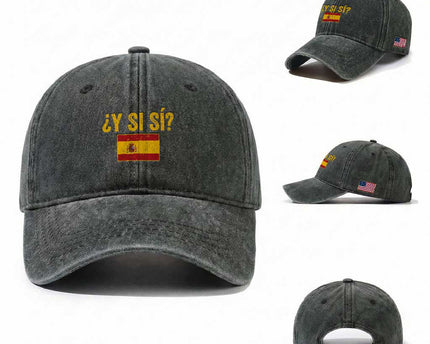 Funny Y Si Si Spain Flag Distressed Retro Graphic Washed Cotton Baseball Cap