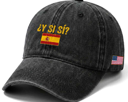 Funny Y Si Si Spain Flag Distressed Retro Graphic Washed Cotton Baseball Cap