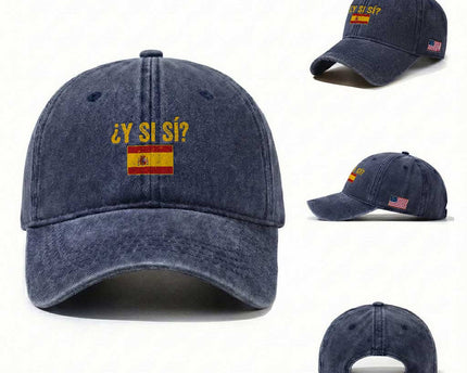 Funny Y Si Si Spain Flag Distressed Retro Graphic Washed Cotton Baseball Cap