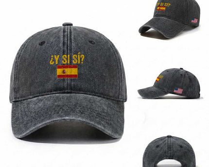 Funny Y Si Si Spain Flag Distressed Retro Graphic Washed Cotton Baseball Cap
